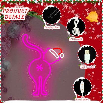 FuugZze Christmas Neon Signs for Wall Decor Black Cat Neon Lights Christmas Led Sign for Bedroom Wall Dimmable Black Cat Light Up Signs for Party Wall Room Home Decor Gift