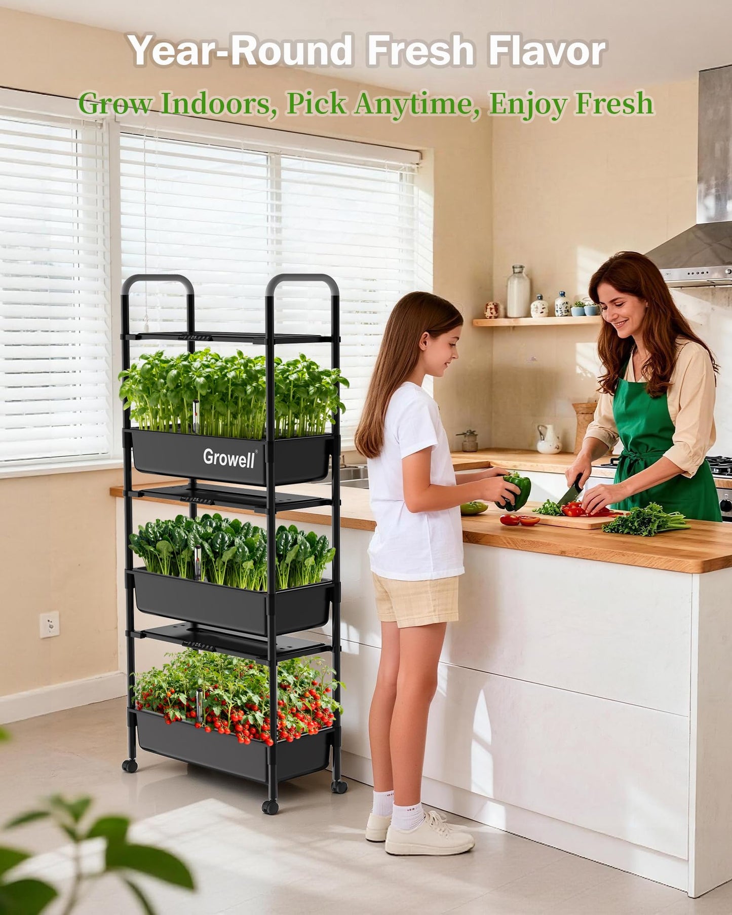 Growell Large Hydroponics Growing System Kit, Vertical Indoor Herb Garden Kit with LED Grow Light & Independent Water Pump, 42L Movable Indoor Planter Perfect Gardening Gifts (3 Tier-81 Pods, Black)