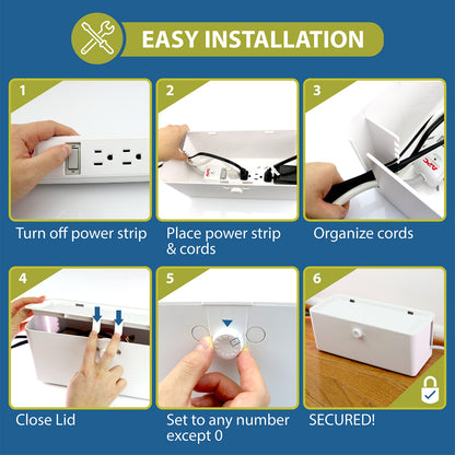 Power Strip Cover Box - Effectively Baby Proofs Power Strip with Patented Dual Lock. Convenient Side Openings for Cords & Cables. Protects Small Hands & Fingers