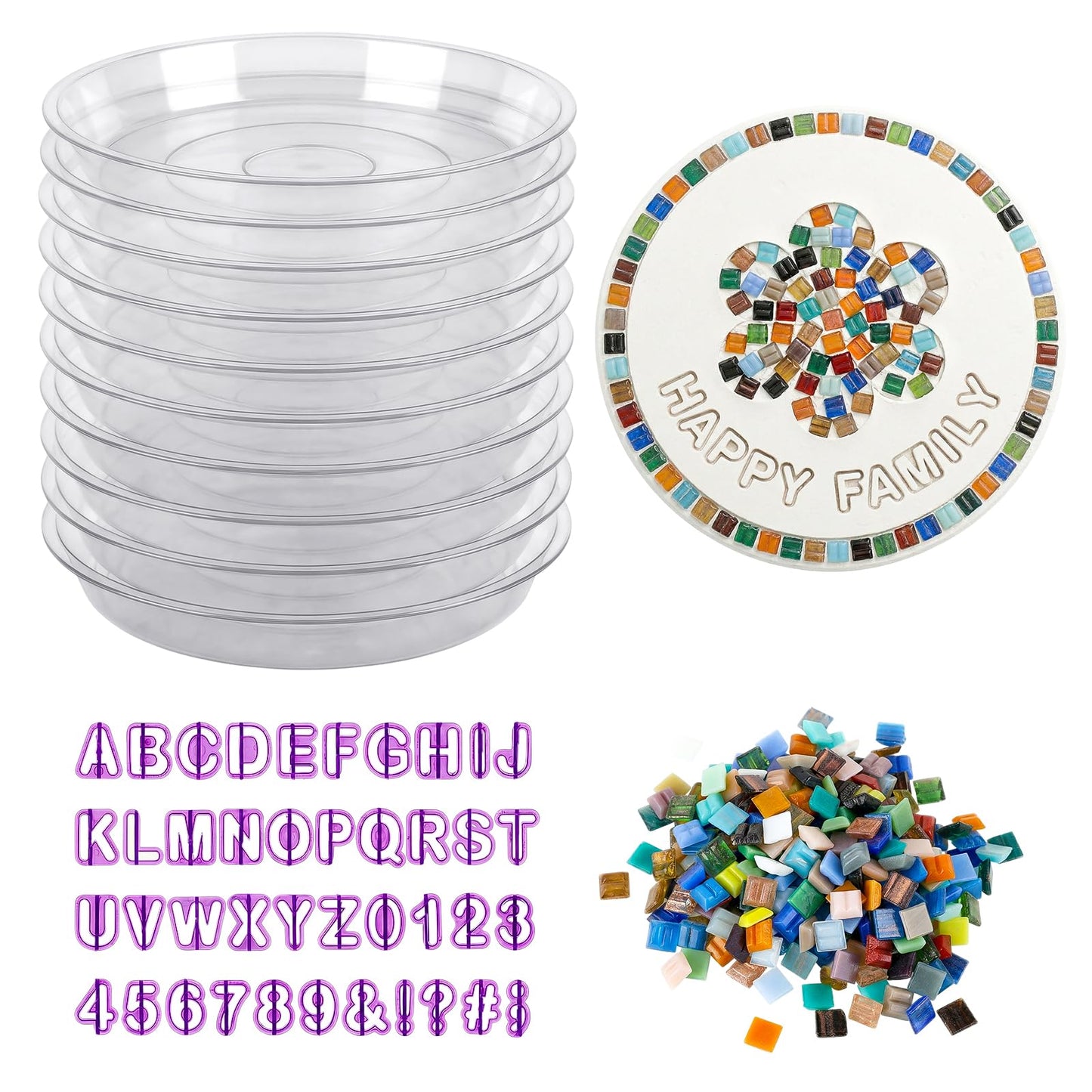 U0U 10PCS Stepping Stone Kit Includes Round Cement Molds, Mosaic Tiles and Carving Tools,DIY Garden Stepping Stone kit for Kids,Family,Outdoor Walkways Pavement Decoration (No Concrete Mix)