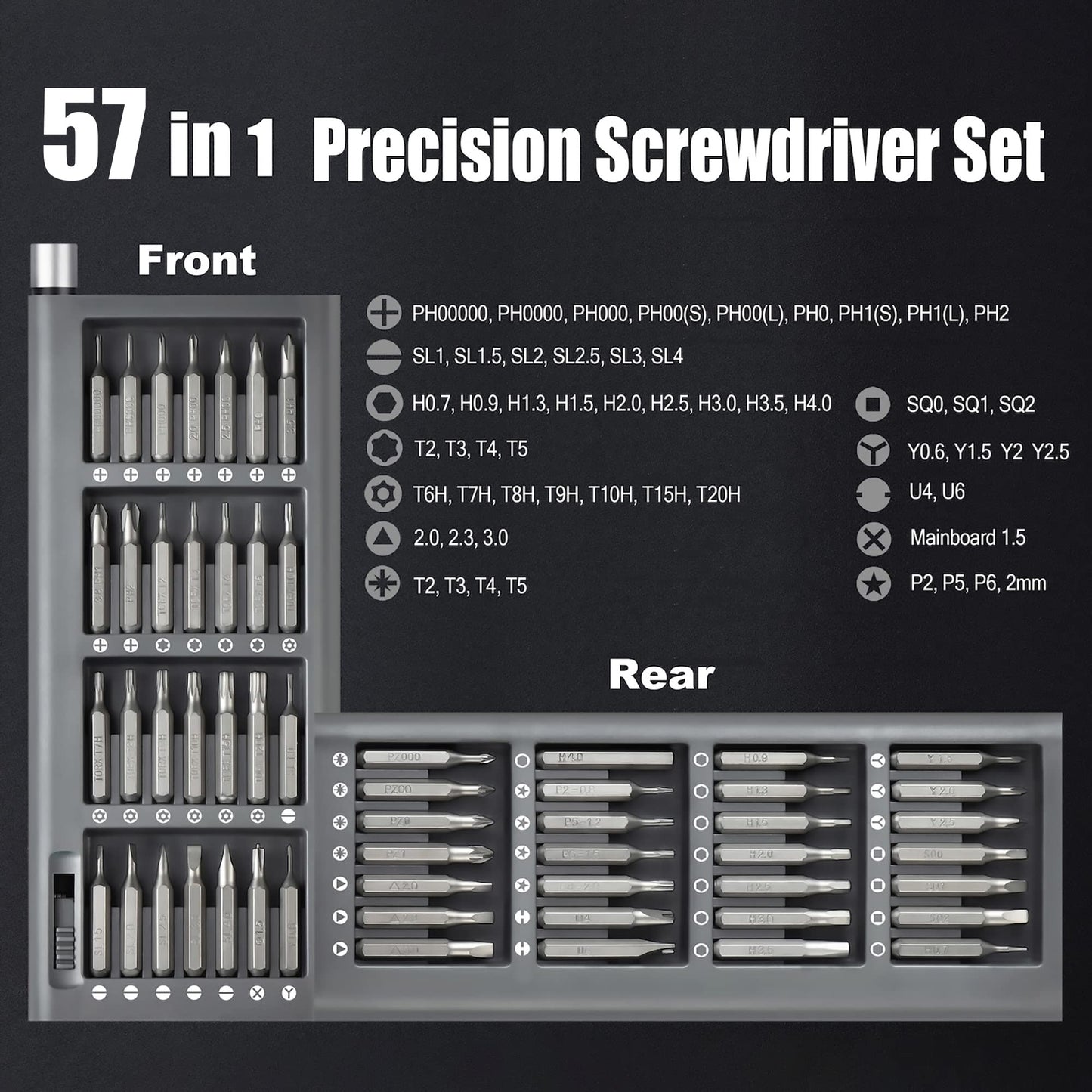 EZARC 57 in 1 Precision Screwdriver Set, Aluminum Handle S2 Tool Steel Driver Bit, Portable Tool Kit for Mobile Phone, Electronics, Household DIY Repair