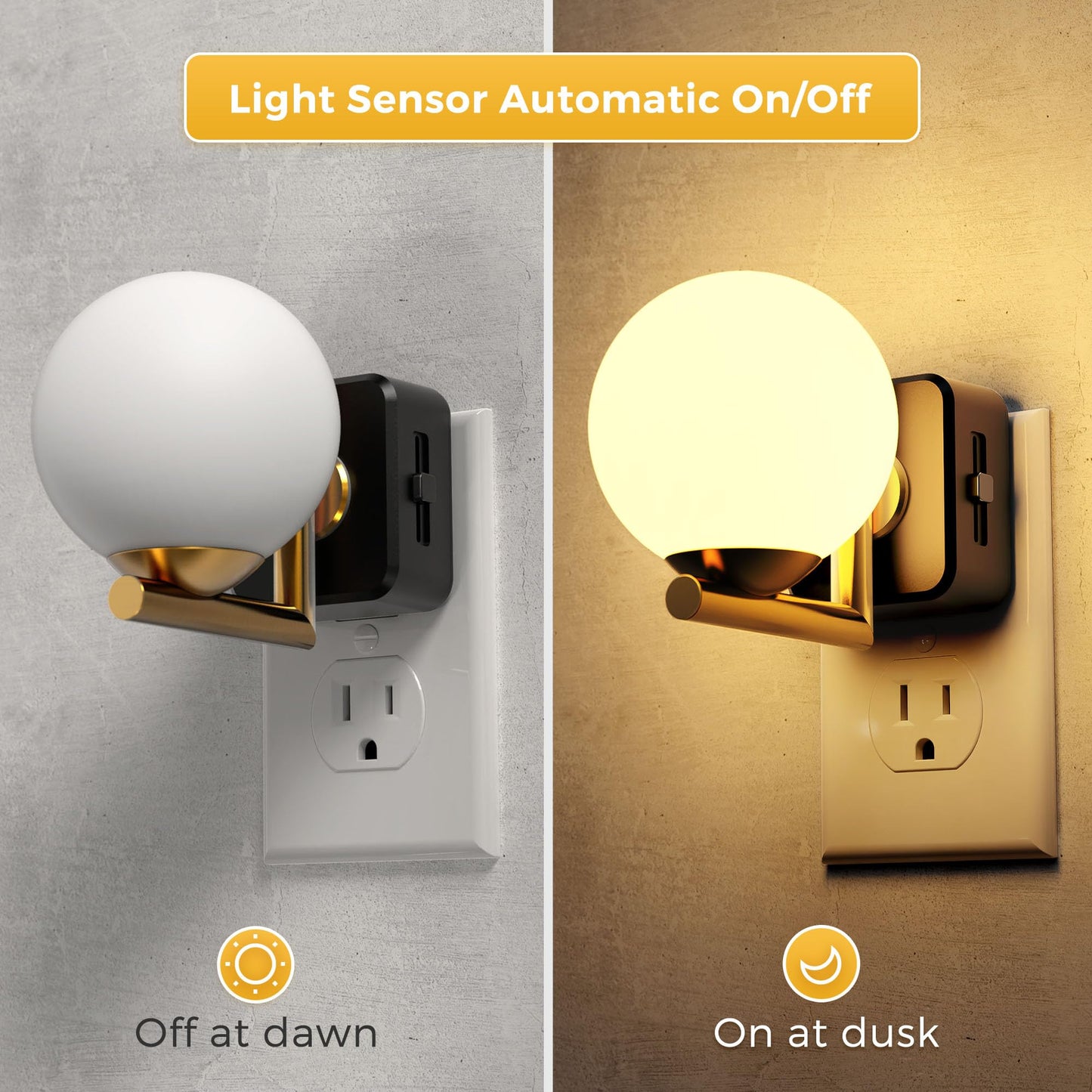 L LOHAS LED Night Lights Plug Into Wall 2 Pack, Dusk to Dawn Sensor, 3000K Nightlight, 0-100LM Adjustable Brightness, Plug in Night Light for Bathroom, Hallway, Bedroom, Stairway