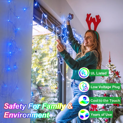 1620 LED 164ft 360 Drops Christmas Lights, Outdoor Hanging lights with 8 Modes & Timer Memory, Outside Waterproof Curtain String Light for House Fence Tree Holiday Wedding Party Decorations (Blue)