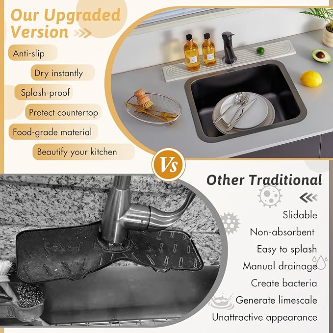 Quick Dry Stone Sink Splash Guard, 23.6" Extended Diatomaceous Earth Sink