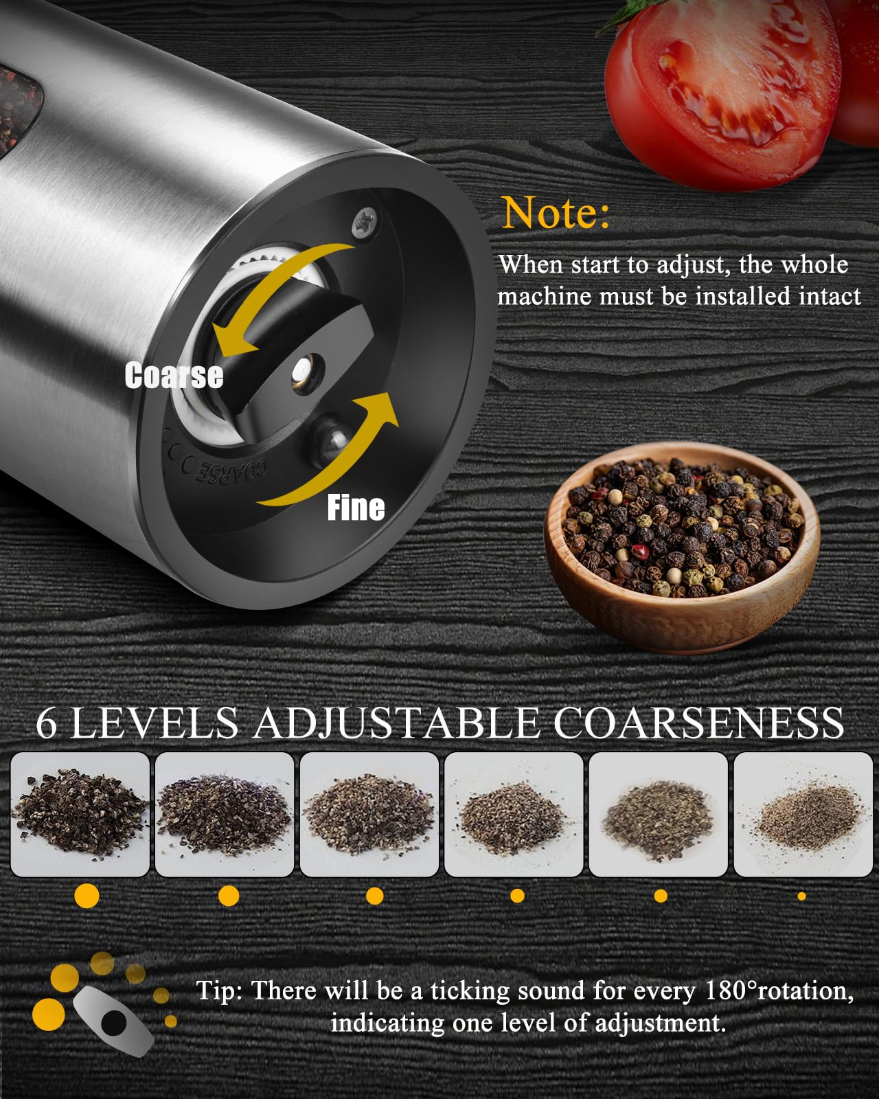 Electric Salt and Pepper Grinder Set with Rechargeable Base - Upgraded Large Capacity, Refillable Pepper Mill Set with LED Light & Adjustable Coarseness, Ideal for Kitchen, Outdoor (Polished Silver)