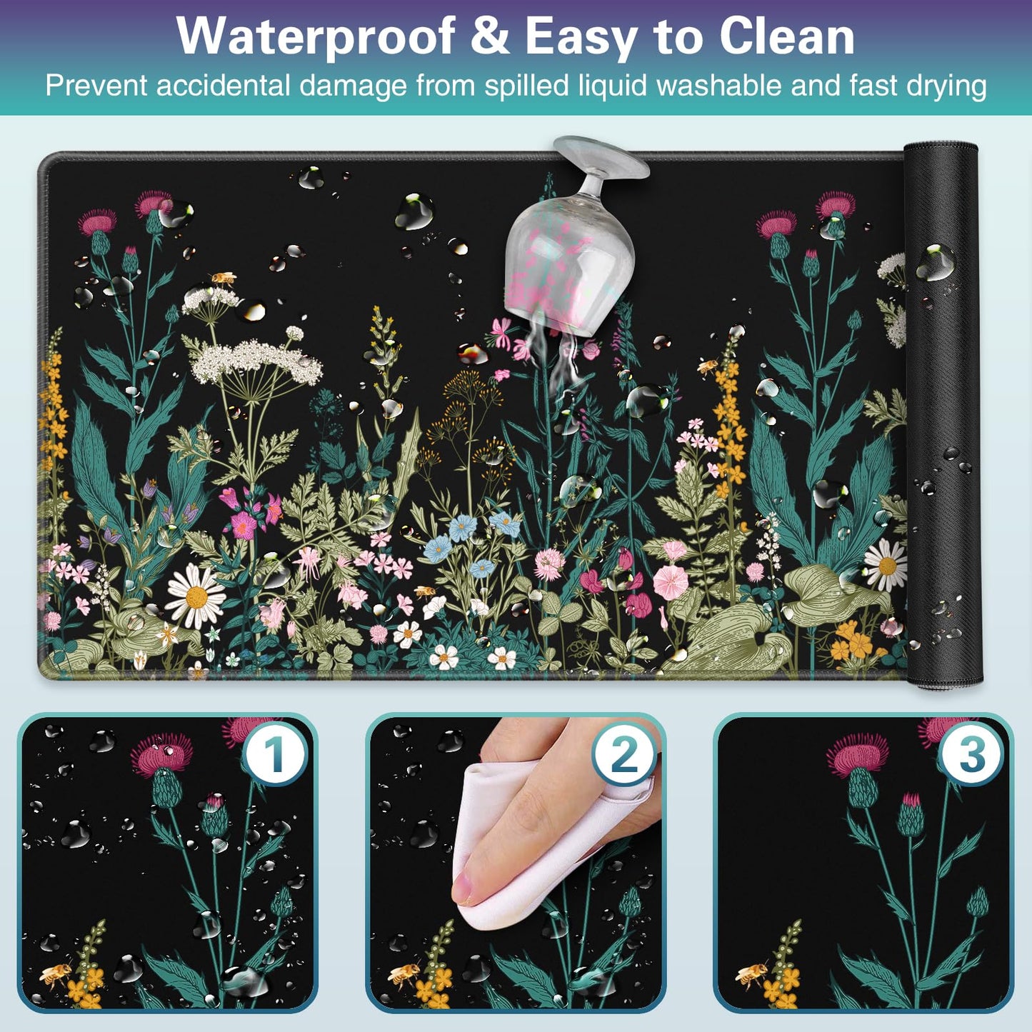 Acezeek Large Mouse Mat,Gaming Mouse Pad,900X400mm(35.4X15.7in) XXL Mousepad,Desk Protector Mat with Anti-Slip Base,Waterproof&Durable Mousemat for Gaming,Office,Home(Flowers & Plants)