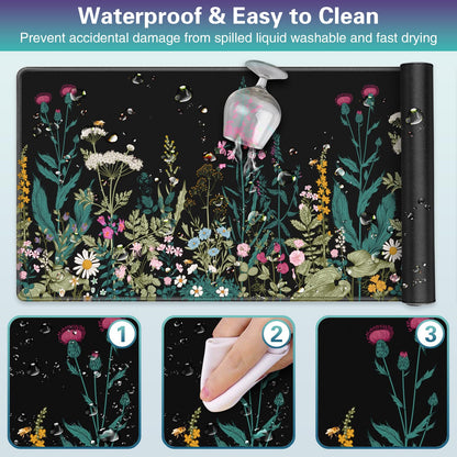 Acezeek Large Mouse Mat,Gaming Mouse Pad,900X400mm(35.4X15.7in) XXL Mousepad,Desk Protector Mat with Anti-Slip Base,Waterproof&Durable Mousemat for Gaming,Office,Home(Flowers & Plants)
