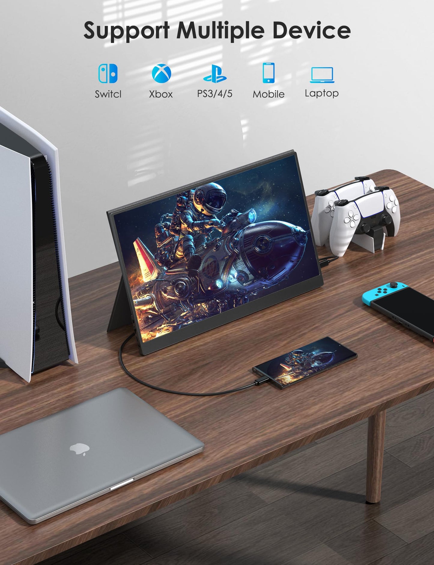 Portable Monitor 15.6 Inch 1080P USB-C HDMI Ultra-Slim Travel Monitor with Kickstand, for Laptop, PC, Mac Phone, PS, Xbox, Swich IPS Ultra-Thin Zero Frame Gaming