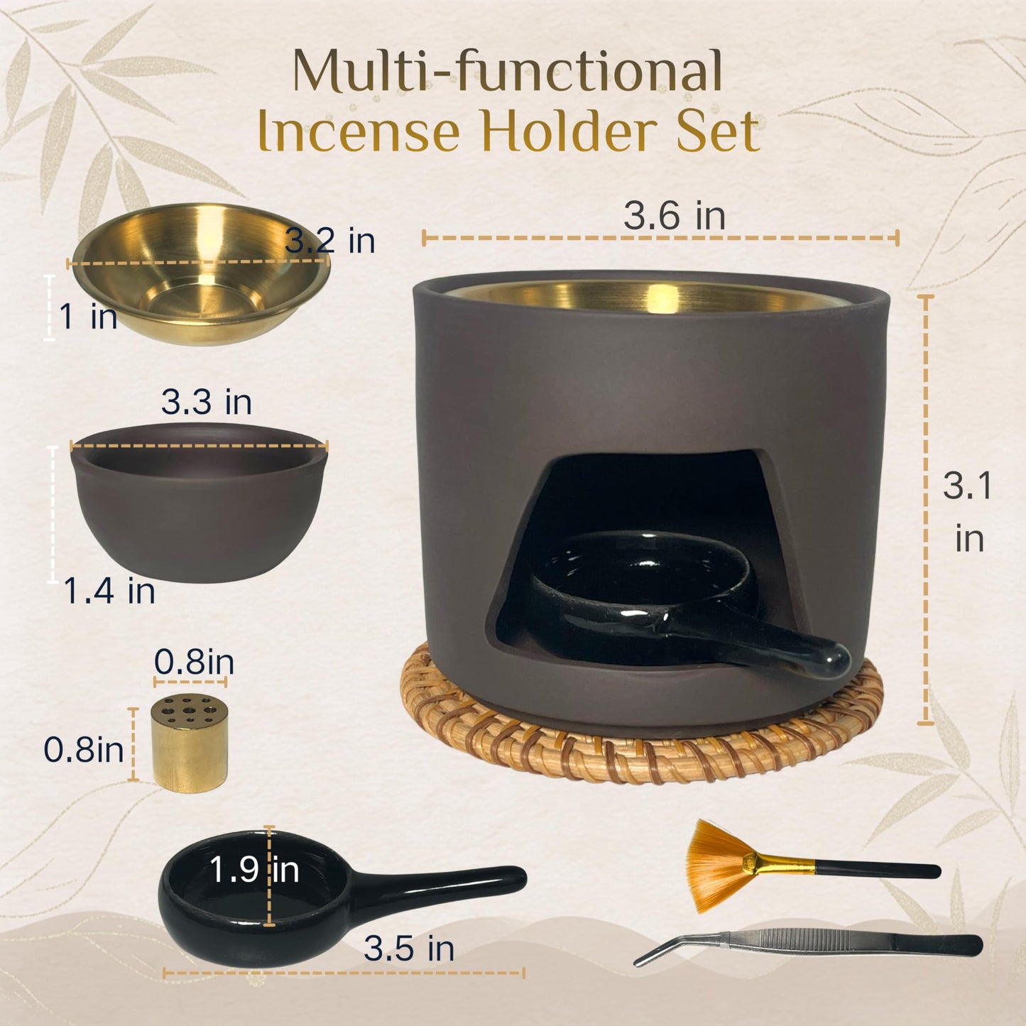 5 in 1 Incense Diffuser & Holder Set, Ceramic Aromatherapy Burner for Incense Sticks and Dried Herbs, Multi-Use Wax Warmer for Bedtime Calm, Yoga, Meditation, Home and Office