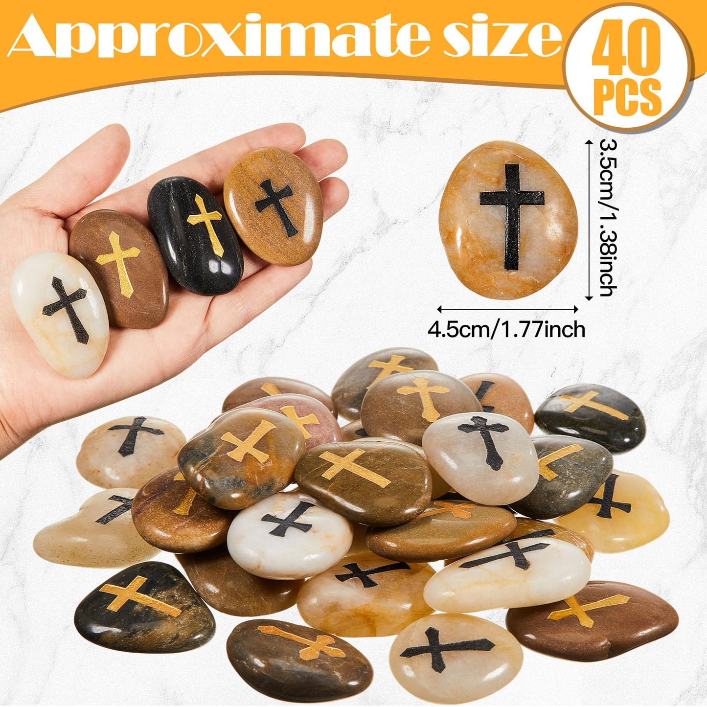 Fabbay 40 Pcs Engraved Cross Worry Stones for Pray Faith, Inspirational Memorial Stones Christian Clinging Cross Rocks for First Communion Mother's Day Religious Gifts 4 Styles, 1-2'' Each