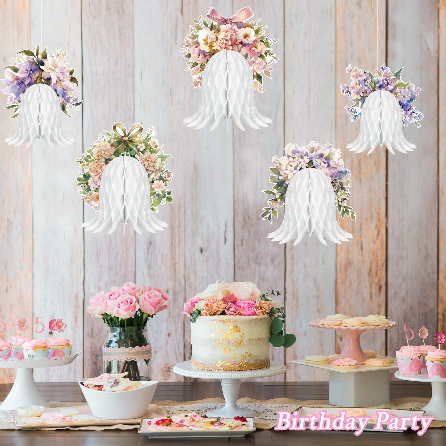 6PCS Paper Wedding Bells, Large Hanging Bells Honeycomb Decorations Flower Ornaments for Wedding Bridal Shower Birthday Baby Shower Christmas New Year Party