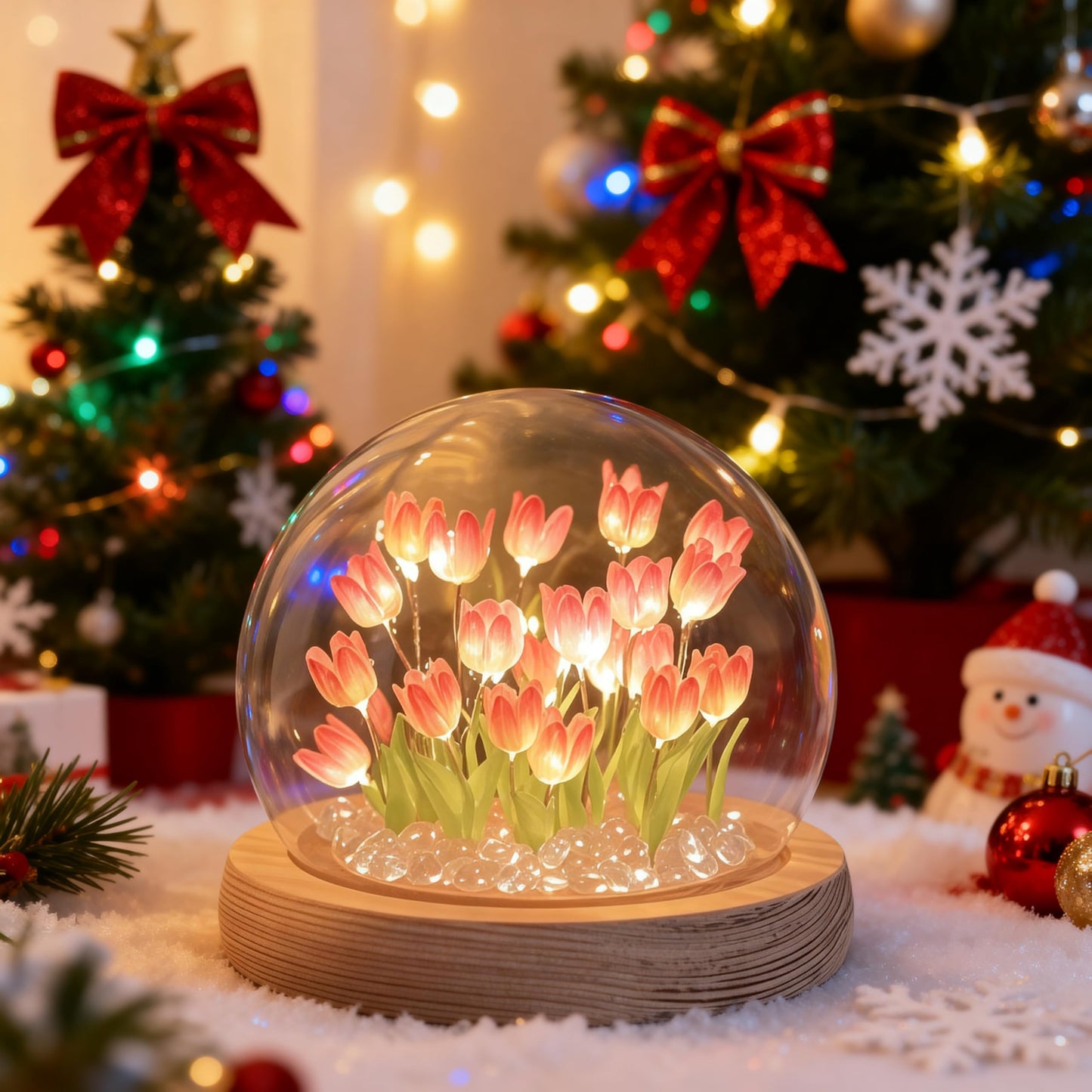 LOGAZOO Mothers Day Gifts for Mom – Tulip Lamp with Glass Dome, 20 LED Flower Night Light, Gift for Mom from Daughter Son, Birthday Christmas Holiday Gifts for Women, Bedroom Desk Decor