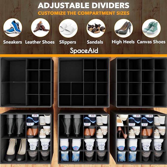 SpaceAid Shoe Organizer for Closet, 2 Pack Foldable Shoe Storage Containers