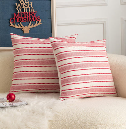 Cethom Christmas Pillow Covers, Boho Textured Red Pillow Case, Pillow Covers 18 x 18 Inch Set of 2 Christmas Decorative, Chair Sofa Bedroom Living Room Home Holiday Decor Cushion Case