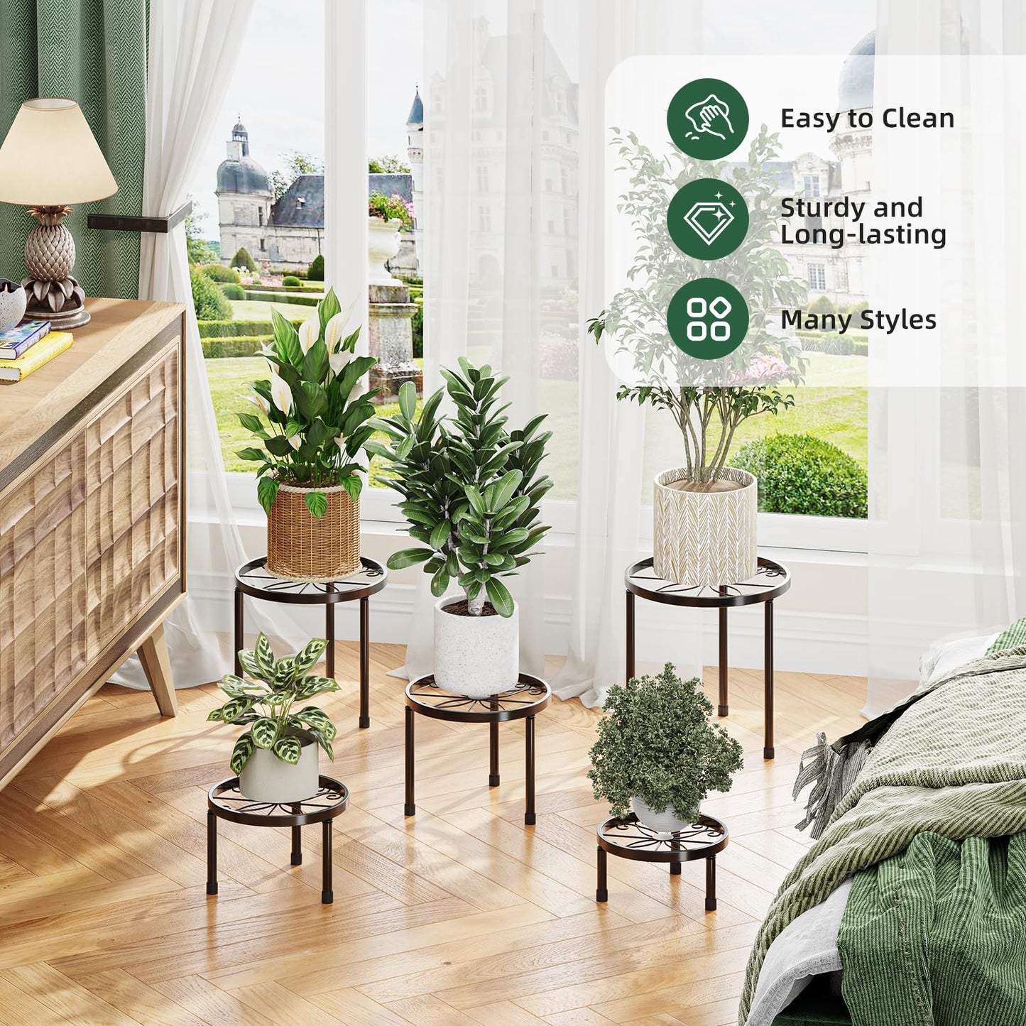 Simple Trending Metal Plant Stand Indoor Outdoor, Heavy Duty Flower Pots Stand, Anti-Rust Iron Plant Pot Shelf Holder for Multiple Plant (5 Pack Black)