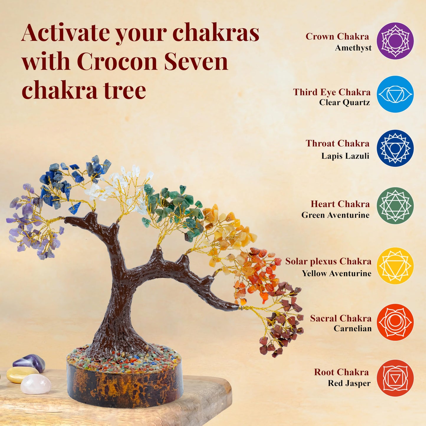 Crocon® 7 Chakra Bonsai Crystal Tree, Healing Crystals Home Decor | Spiritual Gift, Birthday Gifts Women, Mom, Sister | Housewarming Gifts New Home | Meditation Decor, Gift for Her Grandma
