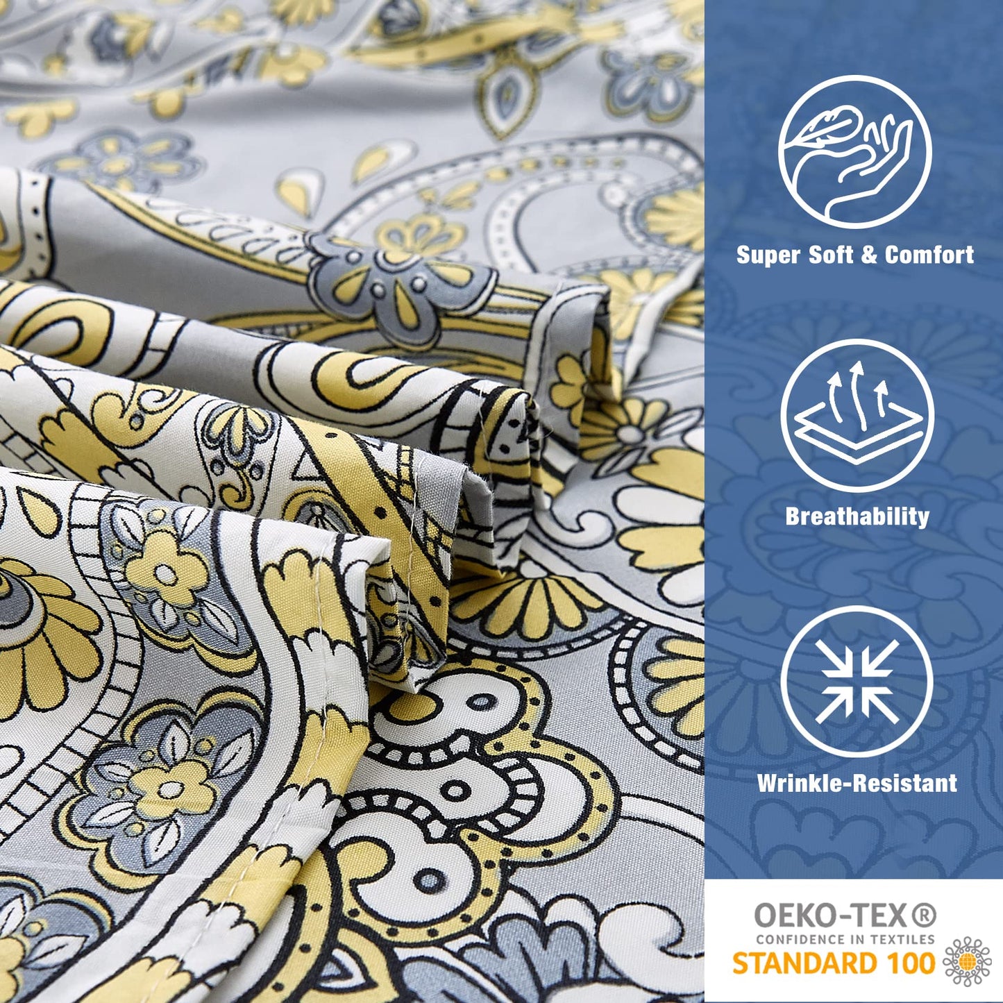 JSD Paisley Sheet Set Full Size, 4 Piece Retro Pattern Microfiber Bedding Sheets Extra Deep Pocket