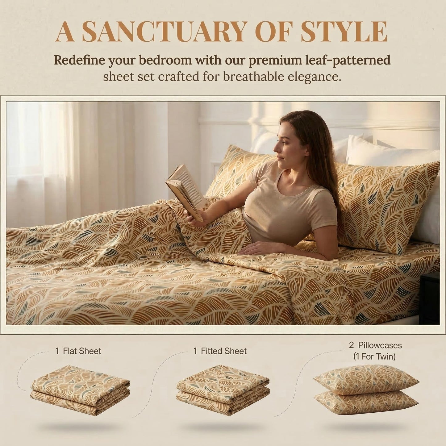 HCORA Boho Floral Queen Sheet Set, Ultra Soft Double Brushed Microfiber Bed Sheets, Deep Pocket, Breathable, Wrinkle Resistant, Easy Care, 4PC, Queen Size