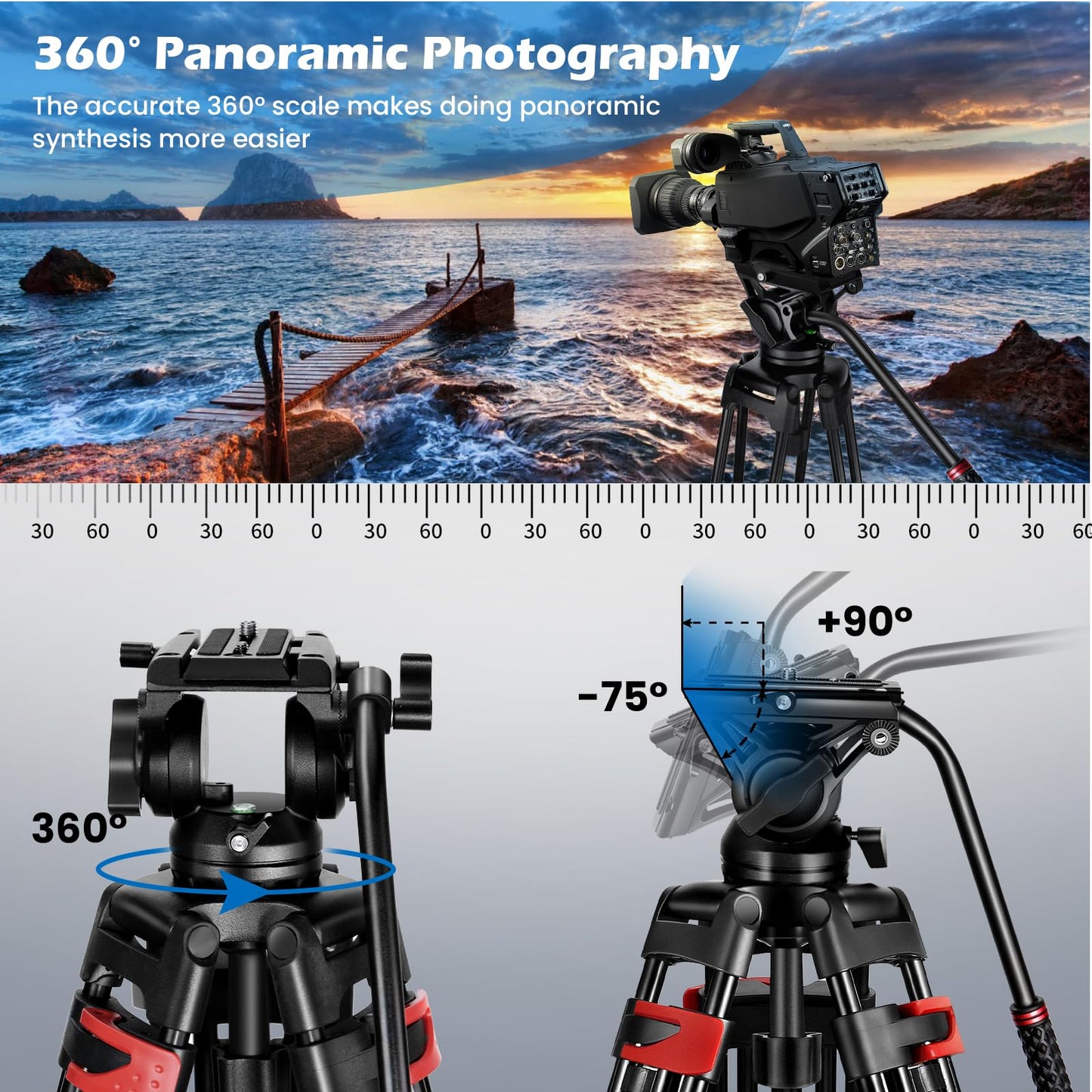 82" /210cm Video Tripod Heavy Duty Tripod with 360° Fluid Head,Mactrem Aluminum Tall Tripods Professional Compatible with Canon Nikon Sony DSLR Camera Camcorder Telescope Bnoculars (Load 33Lb)