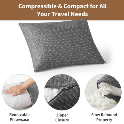 PEUJEW Small Shredded Memory Foam Pillow, Camping Pillow Travel Pillow - Compressible Medium Firm, Breathable Cover, Ideal Backpacking Hiking, Airplane and Car