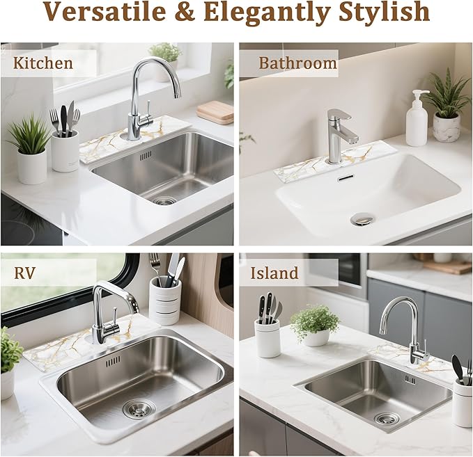 Stone Faucet Mat for Kitchen Sink, 15.7" Fast Drying Around Faucet Diatomite