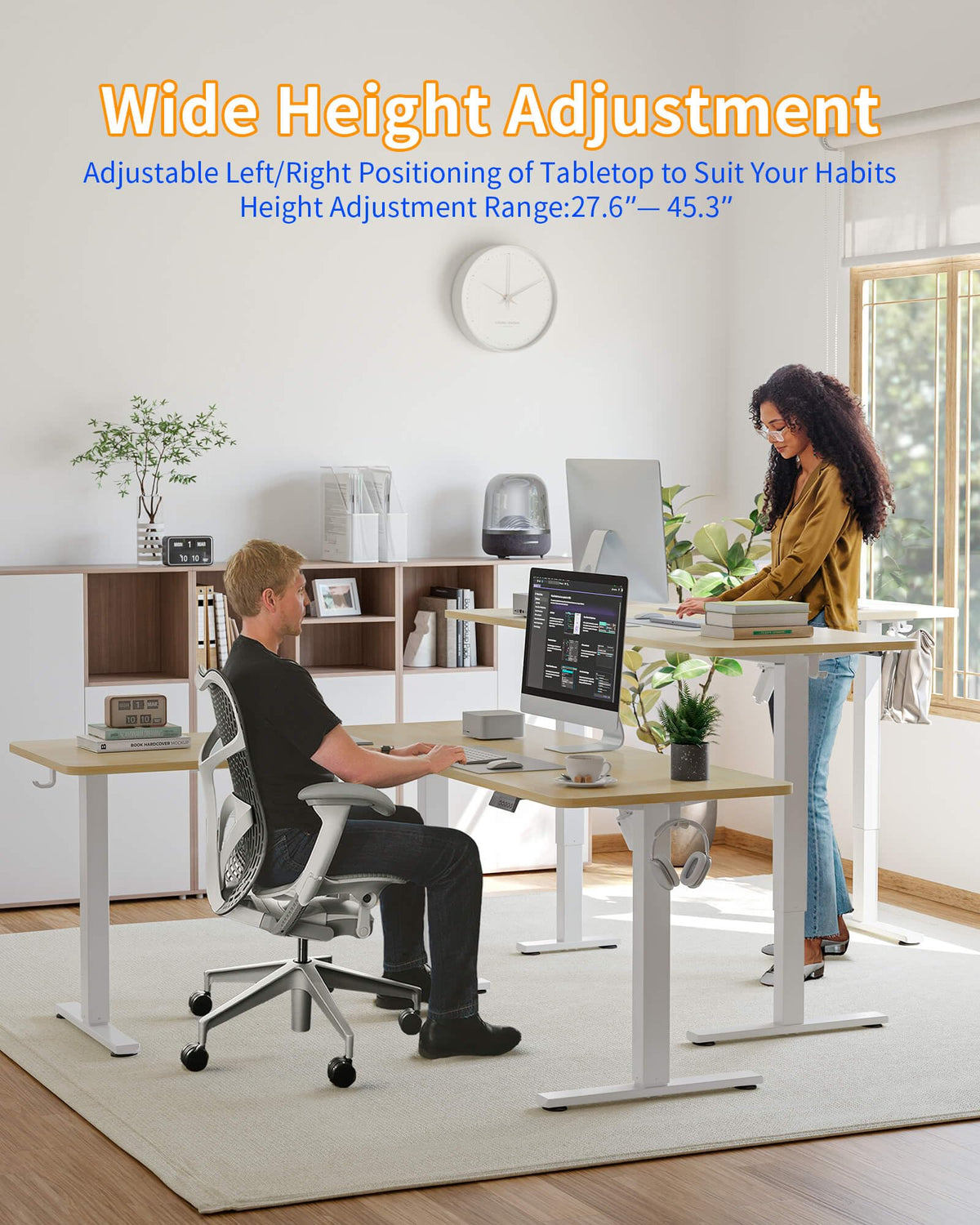 YIHAYO L Shaped Standing Desk Adjustable Height, 63 x 55 Inches Electric Corner Standing Desk with Splice Board, Computer Desk for Home Office, Natural