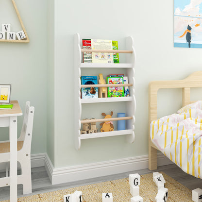 WOLTU Kids Bookcase, Wall Shelf, 3-Tier Children's Bookshelf, Storage Display Rack, Wooden Book Organiser for Children's Room, Cloud-shape, White
