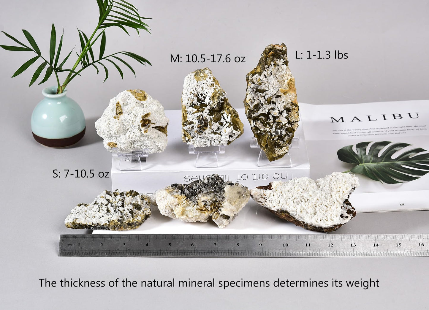 AMOYSTONE Student Mineral Specimen Siderite Crystal Specimen Healing Crystal Ore Geography Rocks Grey-White, Home Office Table Decorative Kids Room (7-10.5 oz/pc with Rack)