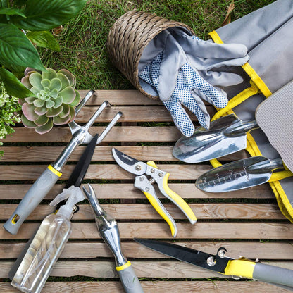 Jardineer 11Pcs Gardening Tools Set - Durable Hand Garden Tools, Knee Pad, Grass Shear, Tote Bag, Spray Bottle, Gardening Gifts for Mom Women Men