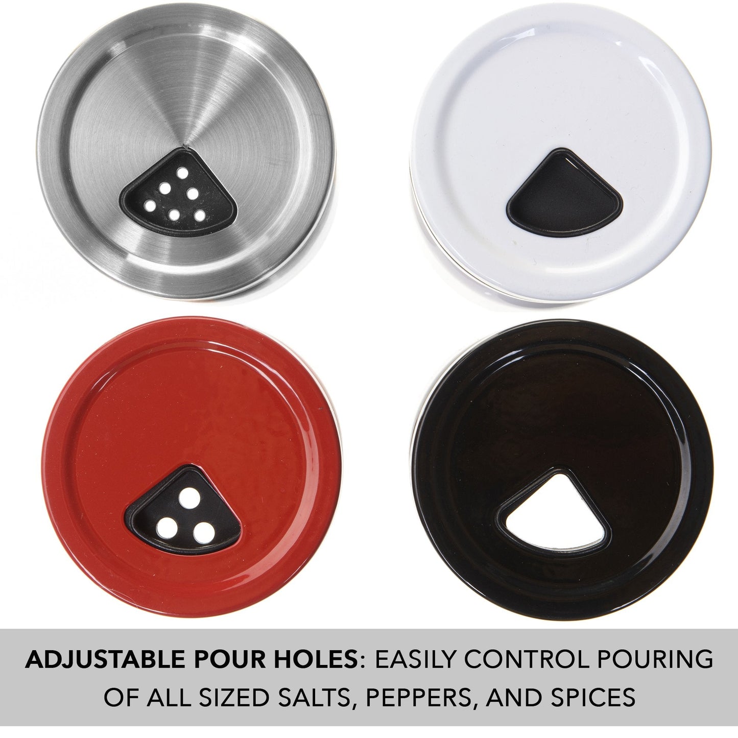 Salt and Pepper Shakers Set with Adjustable Pour Holes by CHEFVANTAGE - Black and White