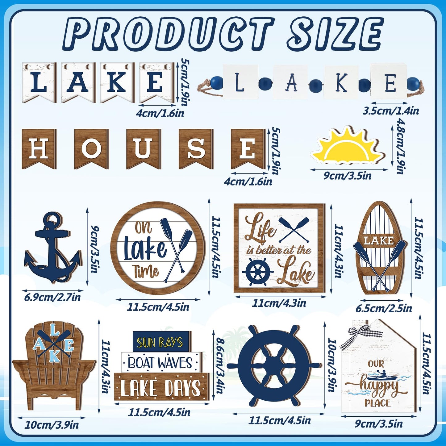 Mifoci 19 Pcs Summer Lake Tiered Tray Decor Set Farmhouse Wood Summer Ocean Boat Anchor Table Decorations Tabletop Rustic Wooden Table Signs for Home Kitchen Decoration