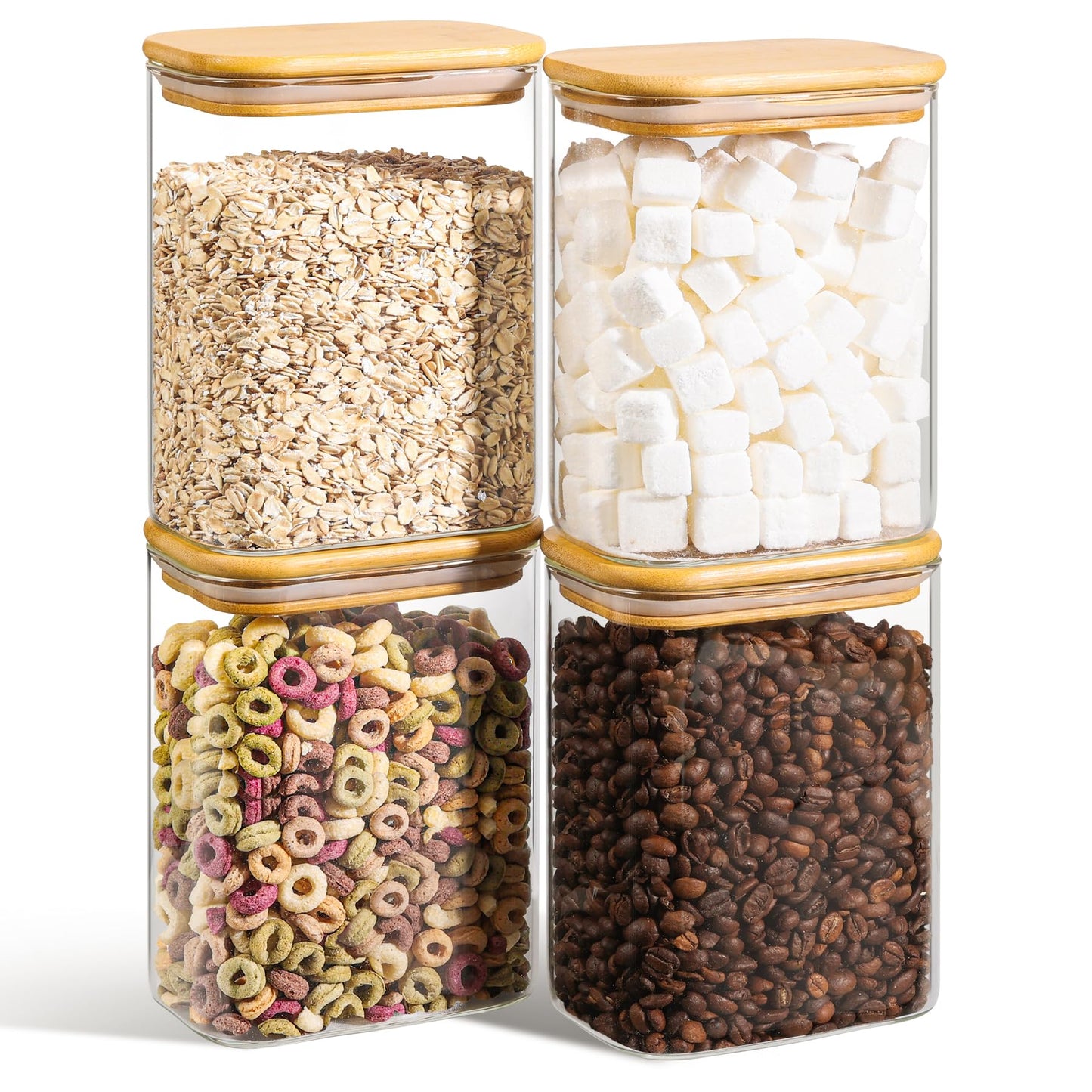 Comsaf Spice Jars with Label，8 oz Small Glass Jars with Lids, 6 Pcs Seasoning Containers, Rectangle Glass Containers with Lids, Empty Seasoning Jars for Pantry Storage, Loose Tea, Herbs, Powders, Salt