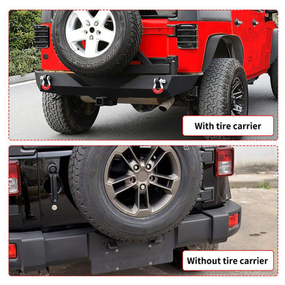 YITAMOTOR Rear Bumper with Tire Carrier Compatible with 2007-2018 Jeep Wrangler JK & Unlimited JKU, Off Road Rock Crawler Full Width Black Bumper w/2" Hitch Receiver & D-Rings
