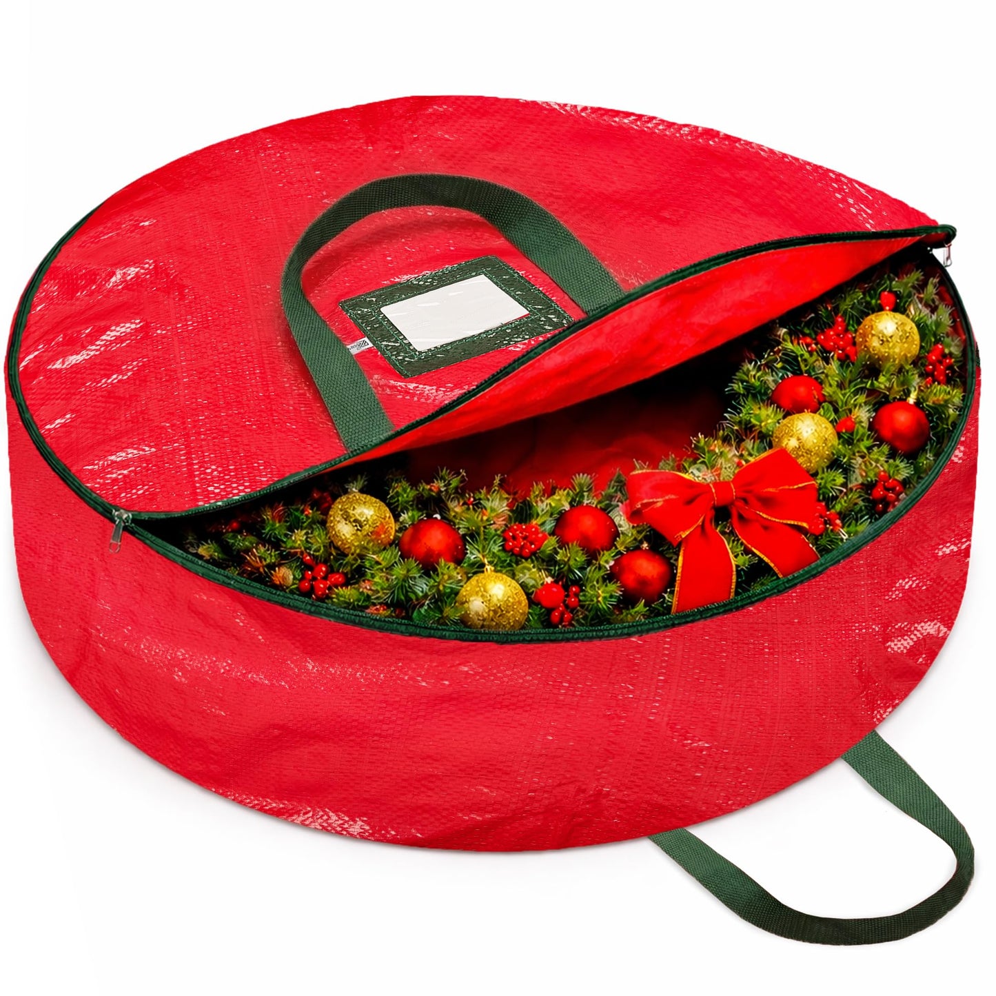 ZOBER Christmas Wreath Storage Container 36 Inch - Wreath Bag for Artificial Wreaths Box - Dual Zippered Wreaths Storage Bag with Strong Durable Handles - Red
