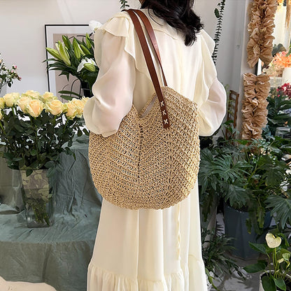Straw Beach Bag for Women Large Straw Tote Bag with Zipper Summer Woven Bag Travel Straw Shoulder Bags for Vocation