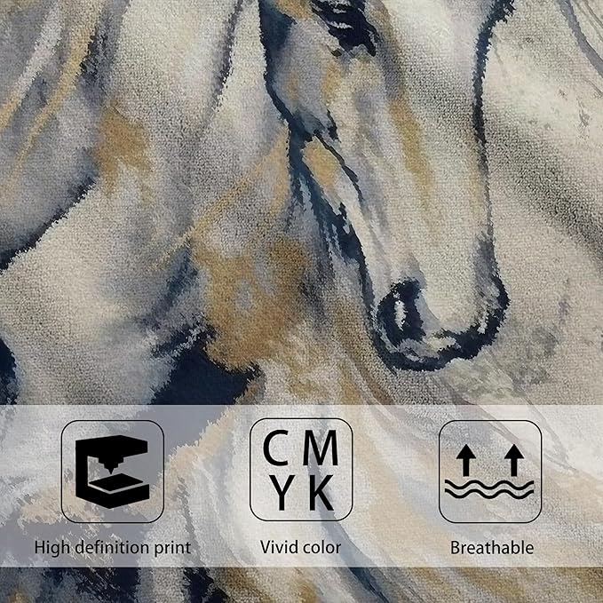 Golden Horse Oil Painting Kitchen Hand Towel Set of 2, Abstract Art Painting