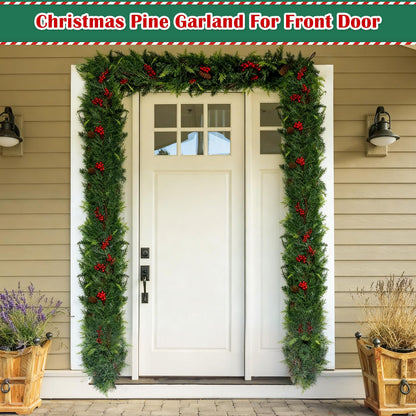 6 FT Christmas Cedar Garland, Real Touch Soft & Thickness Greenery Pine Garland with Lights Battery Operated for Mantle Table Fireplace Outdoor Indoor Christmas Decor