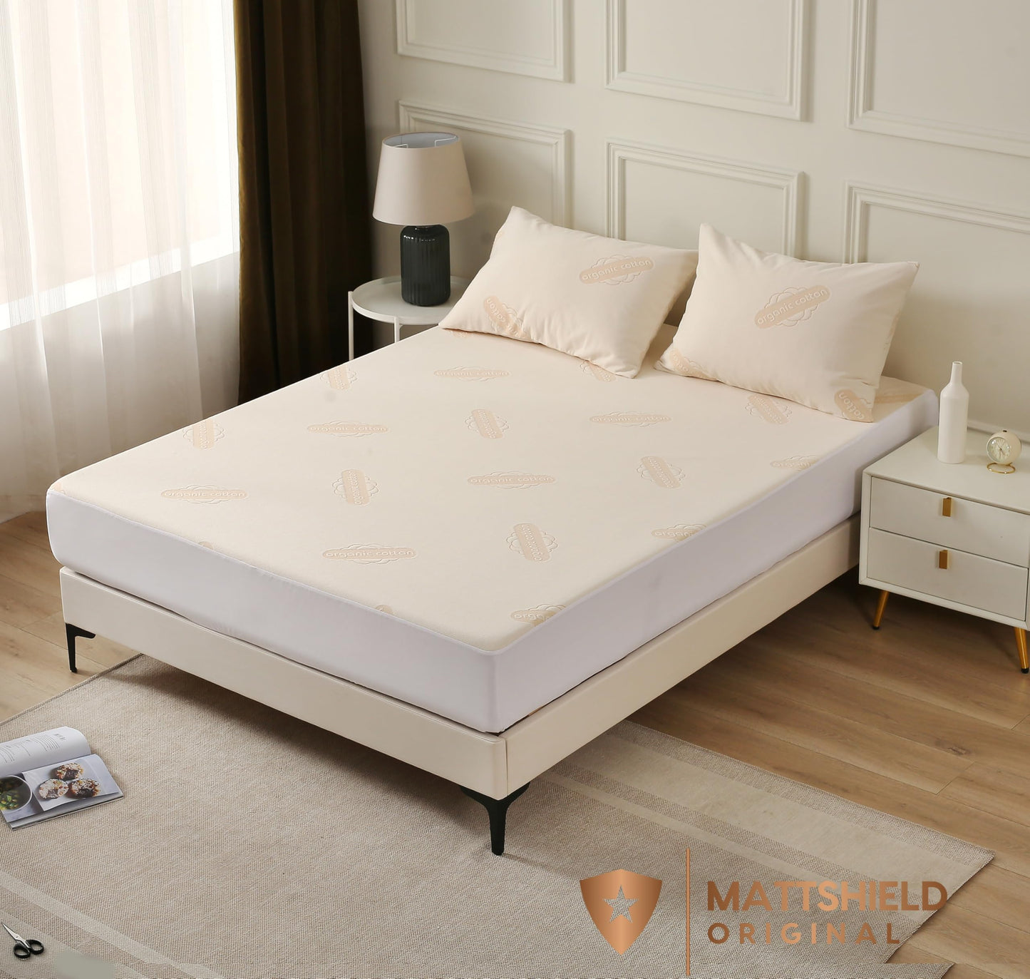 Waterproof Organic Mattress Protector Twin XL Size – Premium Soft Organic Cotton Surface Mattress Cover – Noiseless & Breathable 250 GSM Mattress Pad – Deep Pocket Fitted Design
