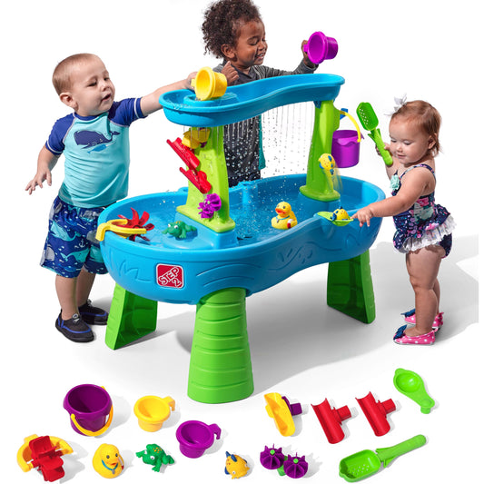 Step2 Rain Showers Splash Pond Toddler Water Table, Kids Water and Sand Activity Sensory Playset, Summer Outdoor Toys, 13 Piece Toy Accessories, For Toddles 1.5+ Years Old