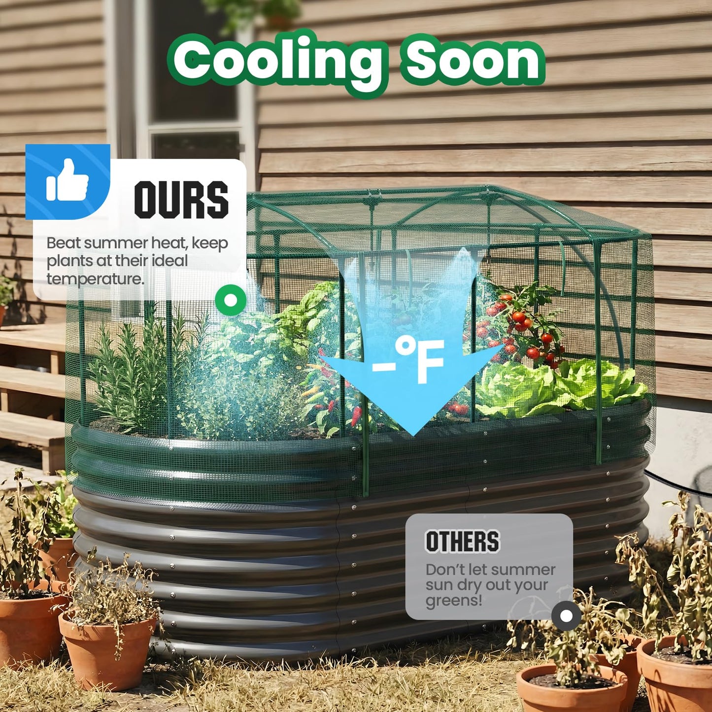 Quictent Galvanized Raised Garden Bed Kit with Self Watering System and Mesh Cover, Large Oval Metal Outdoor Planter Garden Boxes for Vegetables Herbs Flowers, 6x3x2Ft