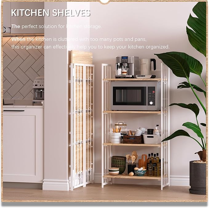 4NM No Assembly 4 Tiers Folding Bookshelf, 47.2" H Foldable Storage Shelves