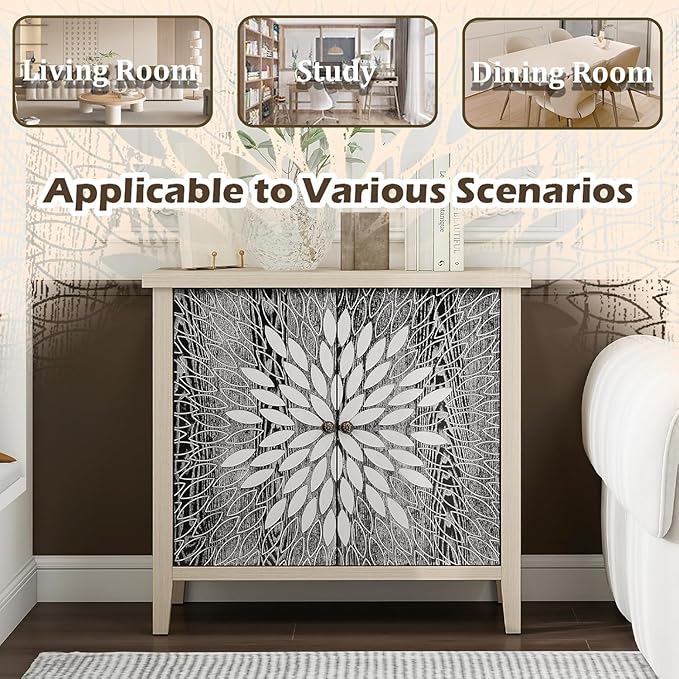31" Modern Accent Cabinet with Storage, Storage Cabinet with 2 Carved Pattern