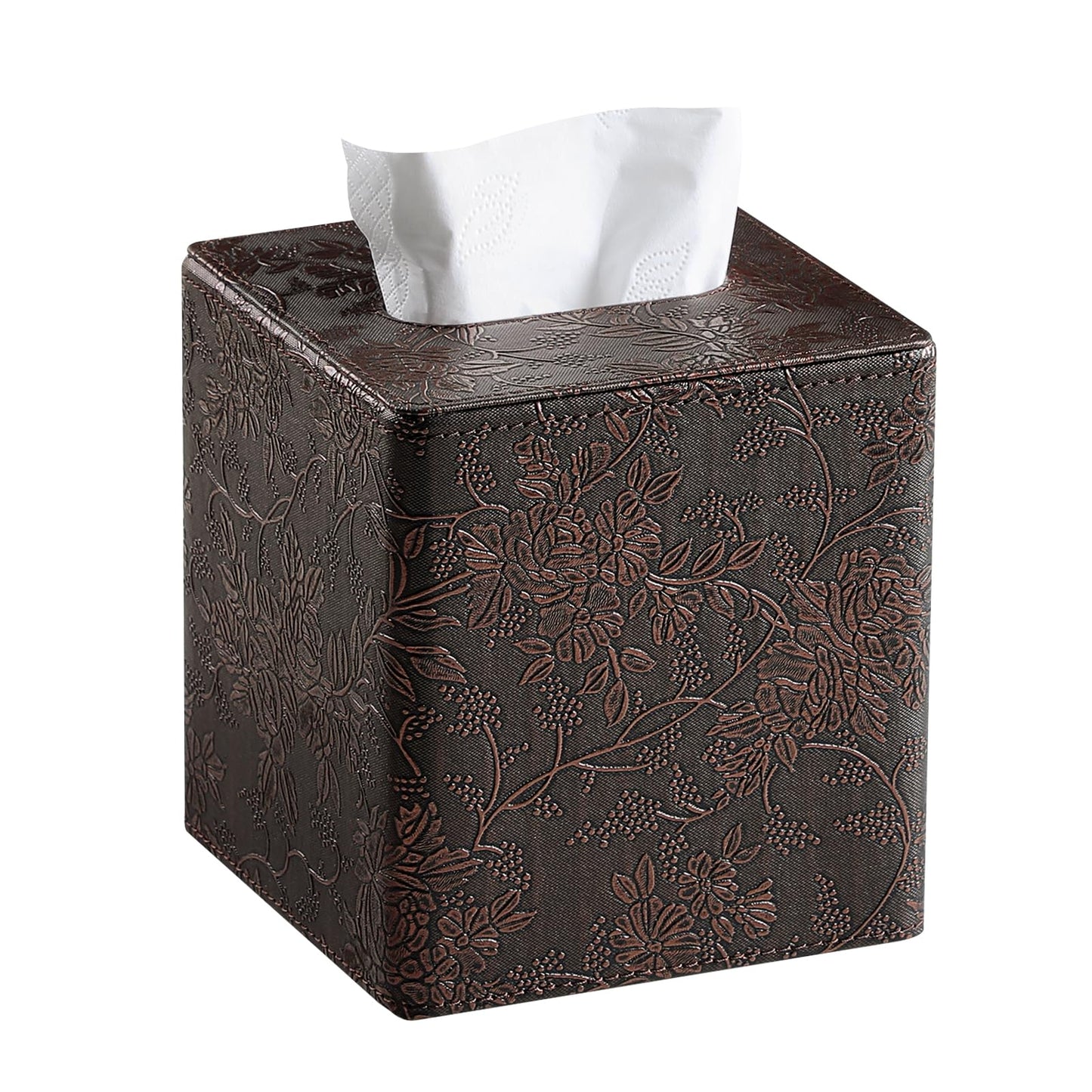 Square Tissue Box Cover, Stylish Leather Tissue Box Holder with Magnetic Bottom, Used As A Decorative Tissue Holder for Living Rooms, Bedrooms, and Desks (Brown Grape Pattern)