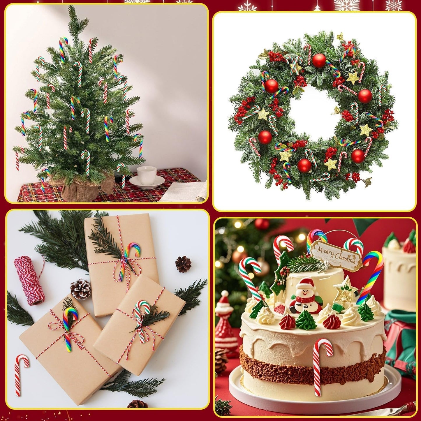 JUNEBRUSHS 120 Pcs Christmas Mini Candy Cane Fake Candy Canes Christmas Ornaments for Xmas Tree Vase Filler DIY Crafts Holiday Table Decor