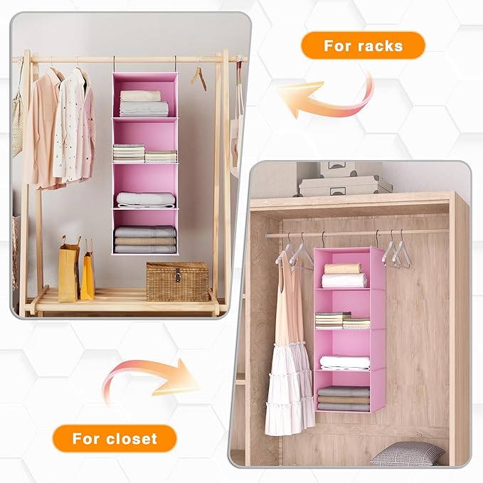 Hanging Closet Organizer, Easy Mount Foldable 4-Shelf Hanging Closet Wardrobe