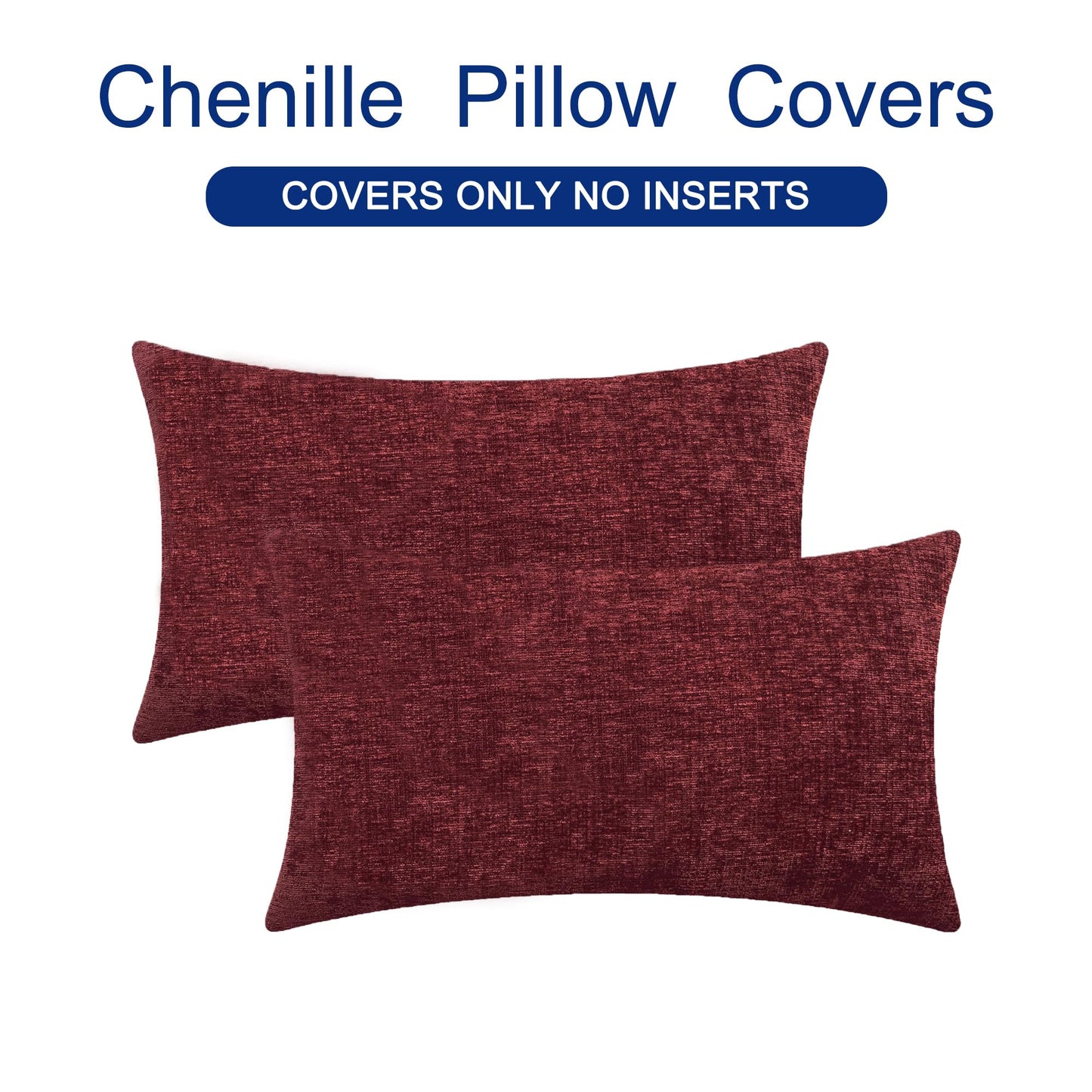 CaliTime Christmas Throw Pillow Covers Decorative 16 X 26 Inches Pack of 2 Cozy Chenille Cushion Cases for Couch Sofa Bed Living Room Home Burgundy