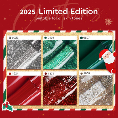 Modelones Christmas Gel Nail Polish Set, 6 Colors 2025 Winter Sparkle Dark Green Red Silver Champagne Rose Gold Glitter Gel Polish Kit New Year Soak Off Nail Art Manicure Salon DIY Home Gift