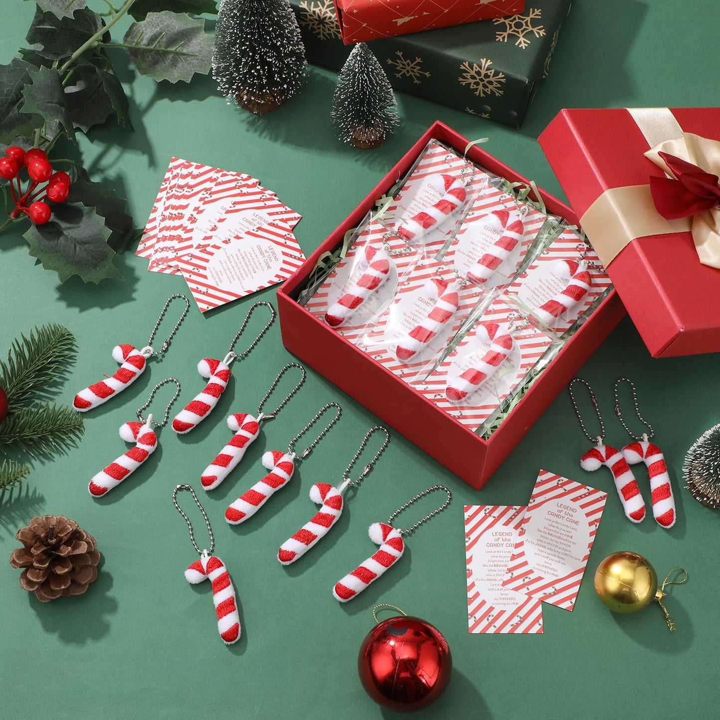 Soulchen 24 Set Christian Christmas Ornaments Bulk Candy Cane Ornaments with The Legend of The Candy Cane Cards for Church Christmas Stocking Stuffers Party Favor