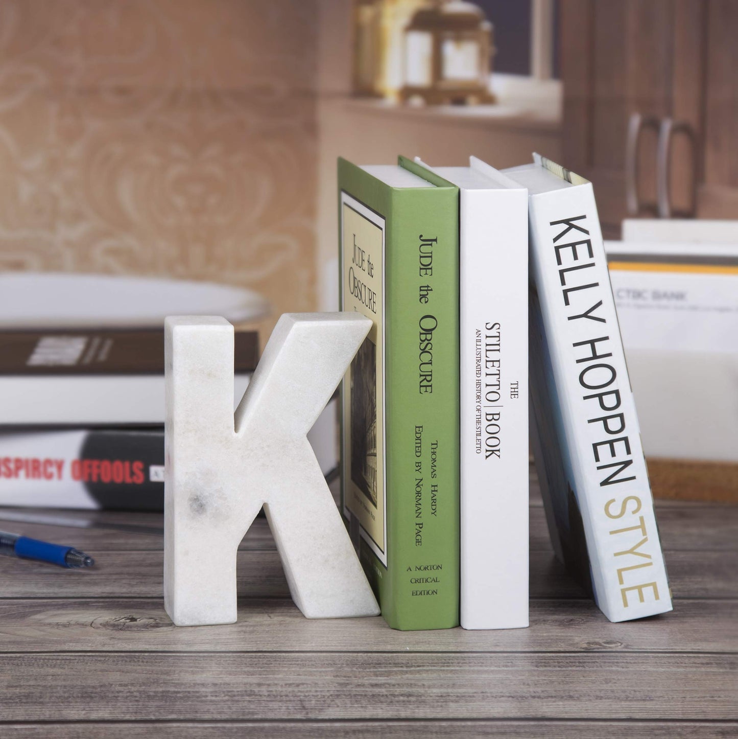 Creative Home Natural Marble Stone Letter K Bookends, Off-White