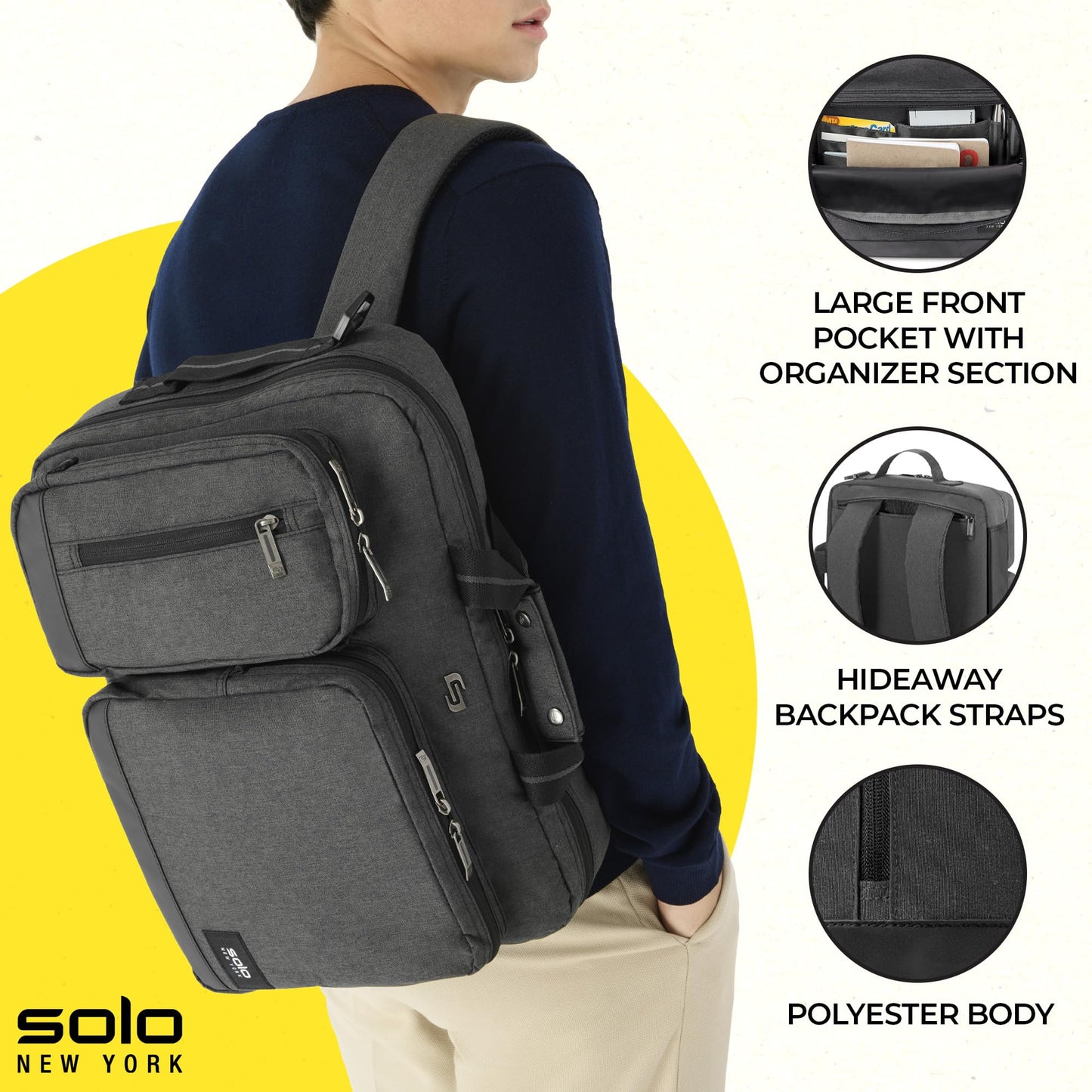 Solo New York Duane Hybrid Convertible Briefcase, Black